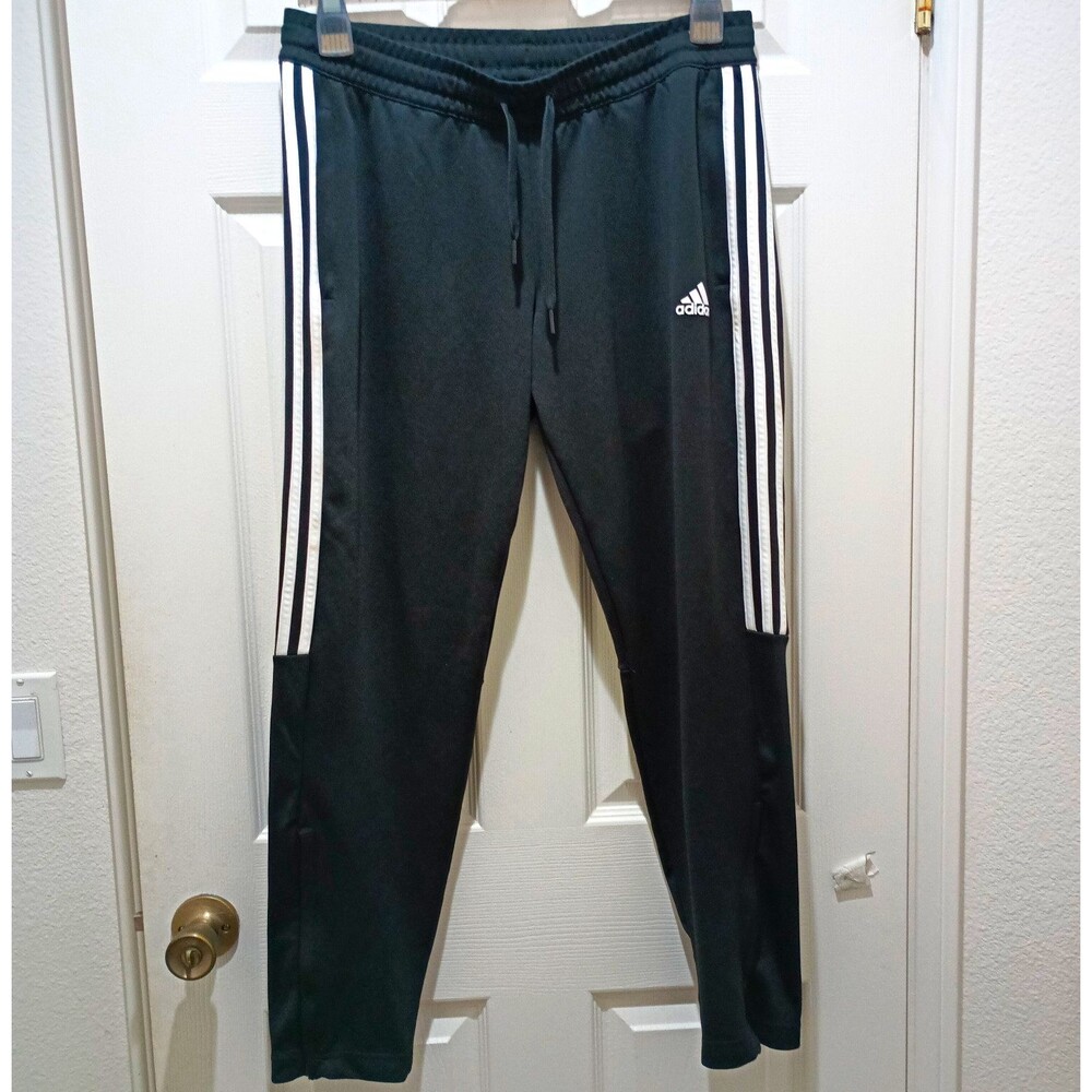 Adidas GS6238 Men's L AEROREADY Track Pants Black White Tapered Ankle Zip